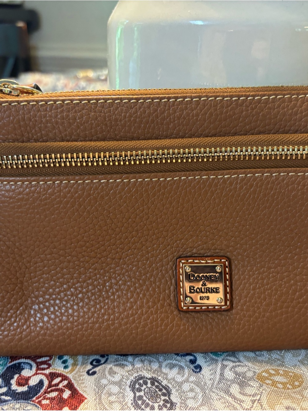 Dooney & Bourke Brown Pebbled Leather Zip Wallet/ crossbody with Gold Hardware